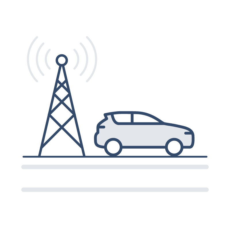 Infrastructure icon. Car on road with wifi tower and pipes under the road.
