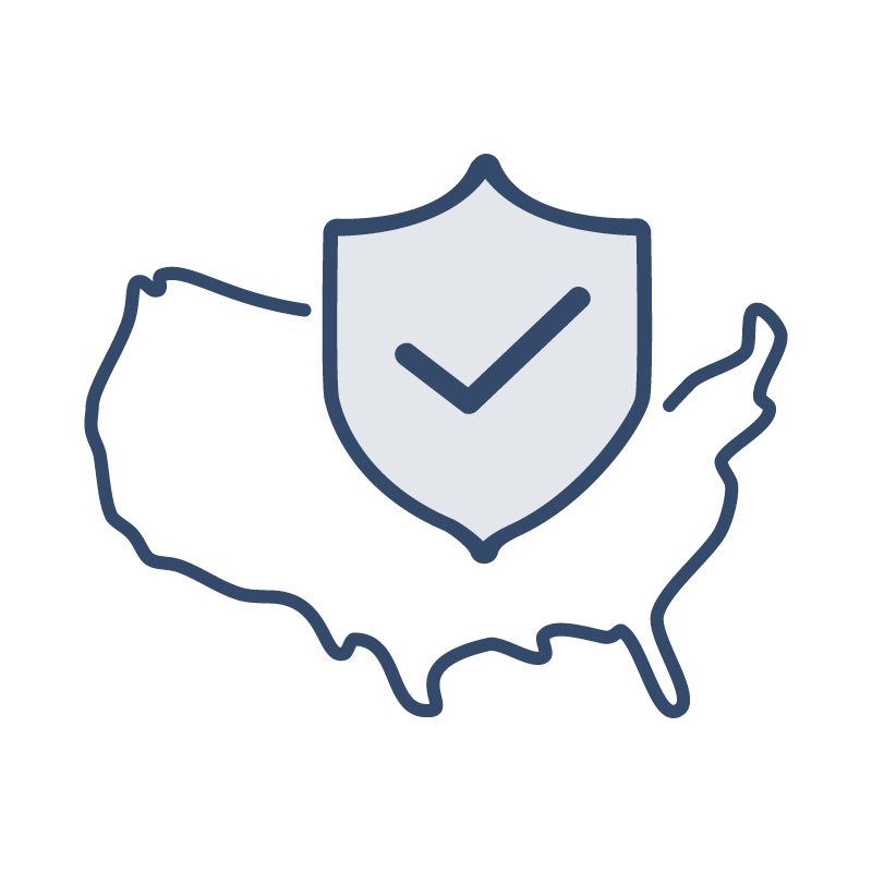 National security icon. USA with a check mark shield.