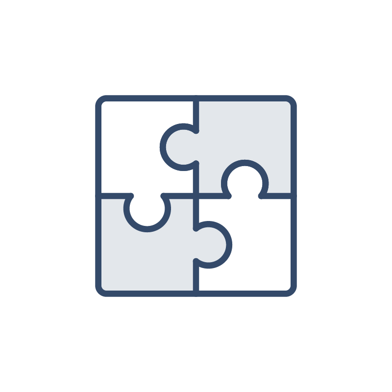 Representation icon. Puzzle pieces the fit together.