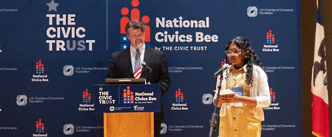 National Civics Bee contestant at the microphone